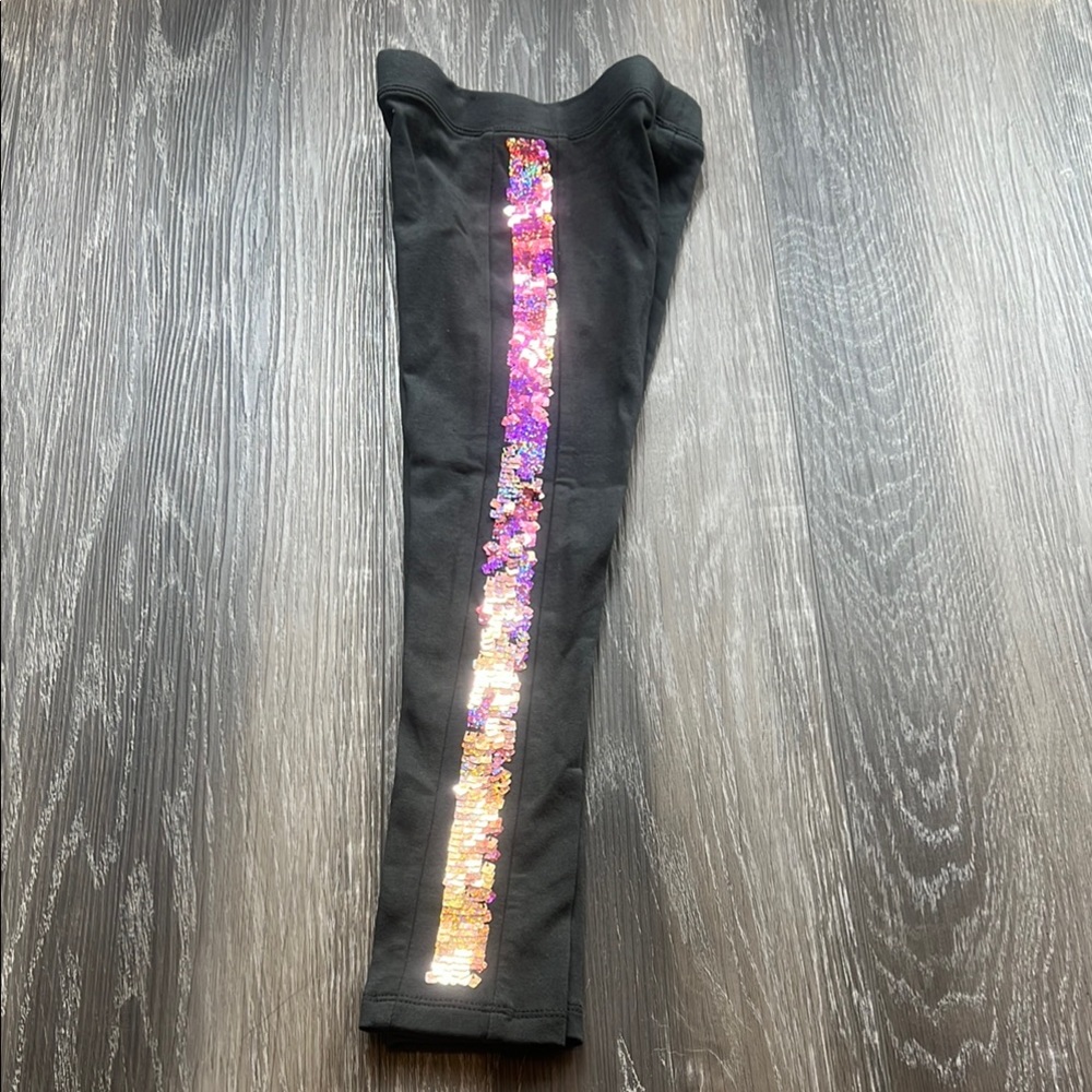 J. Crew Kids Tuxedo Dark Grey & Gold Sequence Leggings w/ Holographic Stripes